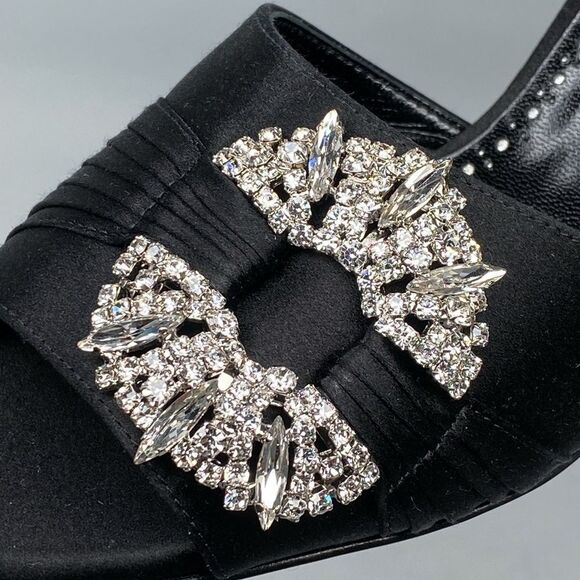 Manolo Blahnik Prinap 50MM Satin Crystal Buckle Mules size 36 - Picture 9 of 15